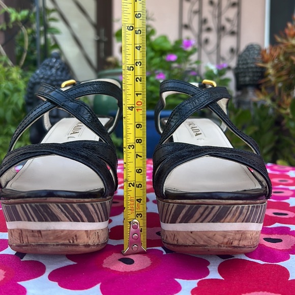 Prada Black Leather Platform Ankle Strap Wedge Sandals EU 38 - Picture 11 of 16